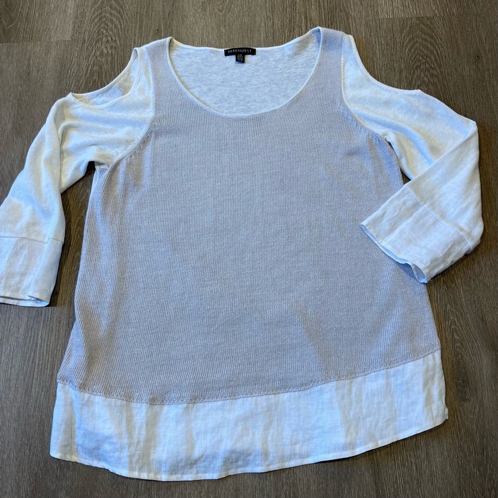 Parkhurst linen cotton blend cold shoulder top, blouse